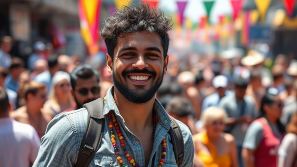 Guy Fieri smiling at a festival, surrounded by crowd.