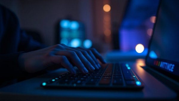 Hands typing on a backlit keyboard at night. Combatting AI-Generated Resumes.