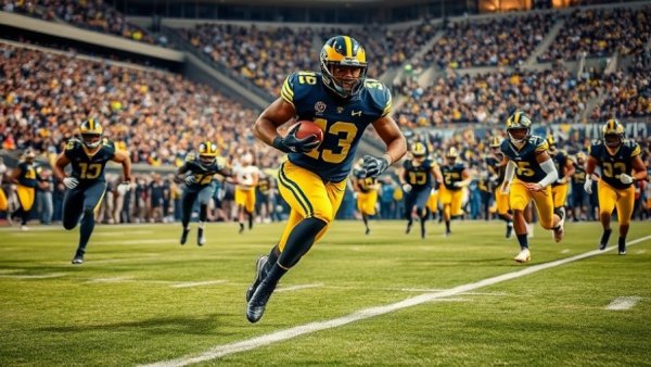 Bryce Underwood rushing during Michigan football game, showcasing skill.