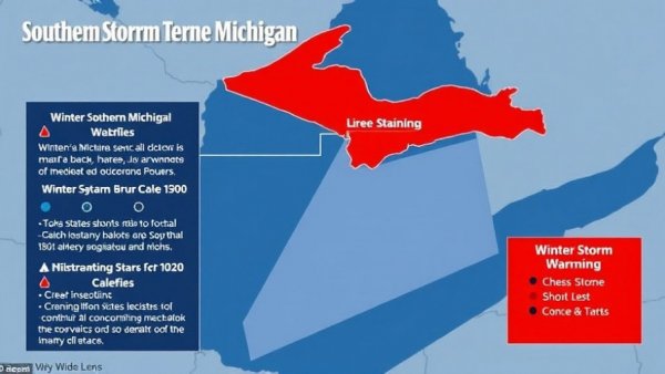 Winter storm warning map for Southern Michigan, highlighting alert areas.