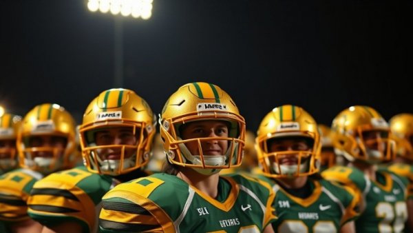Grand Rapids West Catholic vs Pontiac Notre Dame Prep football team unity under stadium lights.