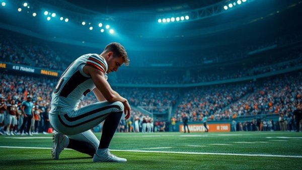 Kerby Joseph kneeling on field during Lions night game.