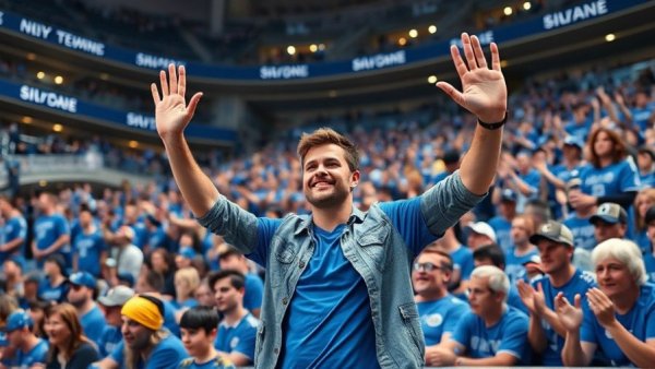 Cade Cunningham predicts Super Bowl winners, waving at sports arena.