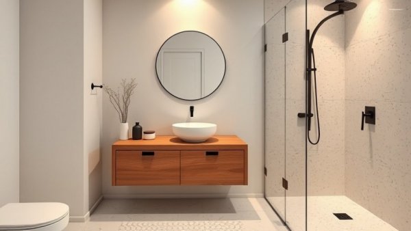 Stylish modern bathroom with terrazzo design, 2025 trend.