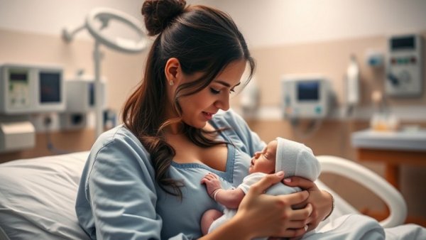 Mother and newborn bonding in top-rated maternity hospital.