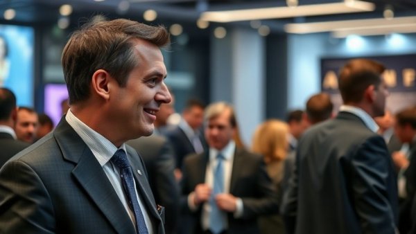 Professional man discussing leadership changes at Berkshire Hathaway event.