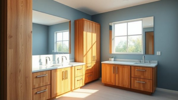 Elegant bathroom transformation with double sink and wood cabinets