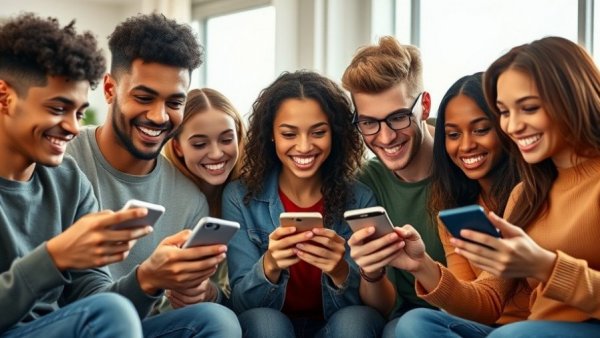 Diverse teens using smartphones, illustrating teen tech habits.