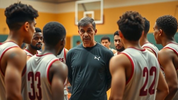 Basketball coach strategizing with team during timeout, Muskegon Area Boys Basketball Overtime Thrillers.