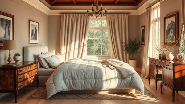 Serene bedroom perfect for recharging over the holidays.