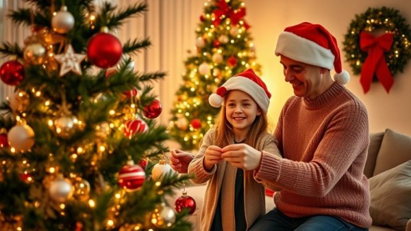 Family decorates tree, enhancing skipping Christmas gifts theme.