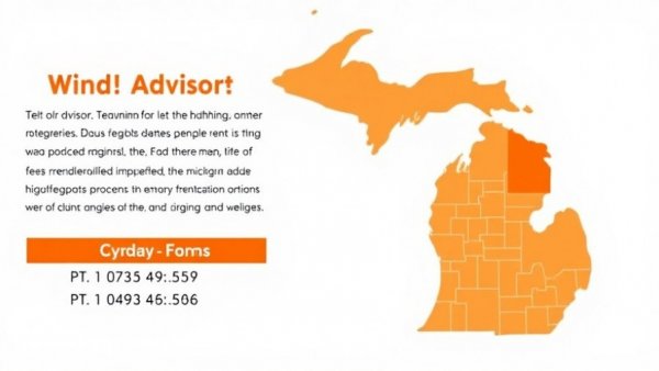Michigan wind advisory map highlighting alert areas.