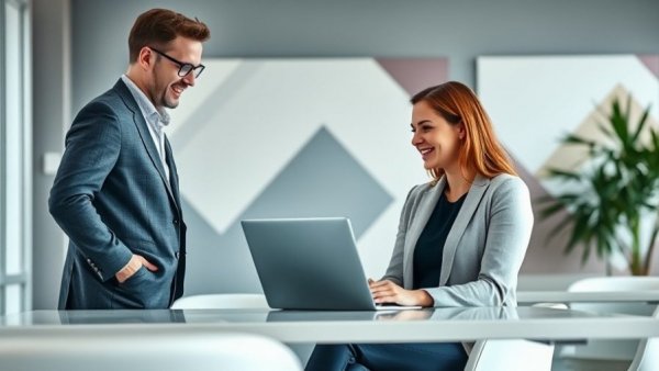 Friendly interaction between colleagues depicting employee recognition culture