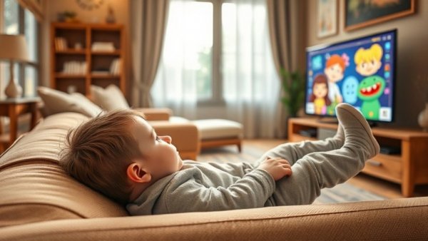 Child watching Saturday morning cartoons in a cozy living room.