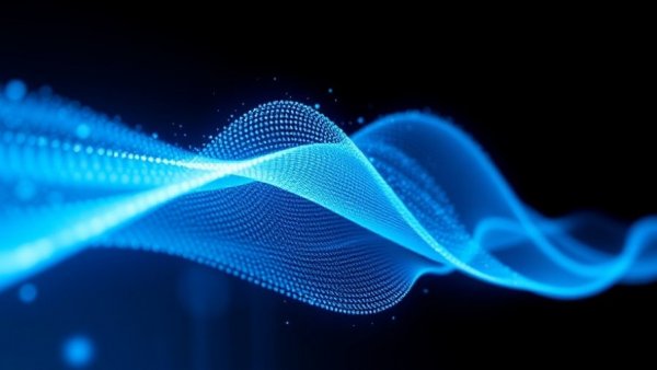 Dynamic blue digital wave with glowing particles, symbolizing ChatGPT Health personalized wellness advice technology.