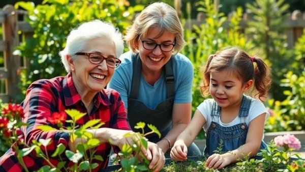 Baby Boomer grandparents spoiling in a sunny garden
