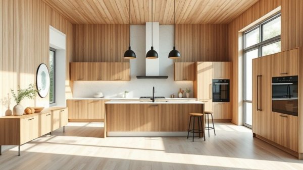 Modern organic kitchen design with wood finishes and minimalistic furnishings.