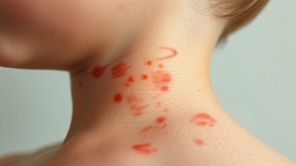 Close-up of measles rash on child's neck.