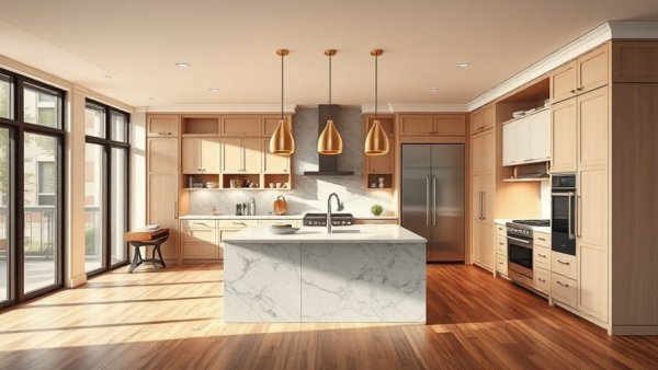 Contemporary kitchen showcasing remodeling features like a central island.