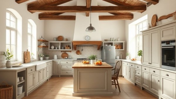Clever Storage in a 16th-Century English Kitchen with bright, elegant design.