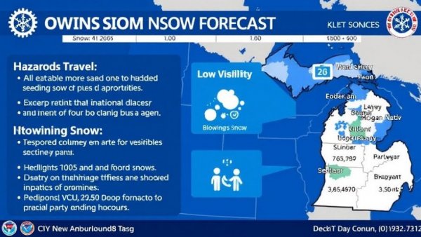Forecast showing hazardous travel in Michigan due to snow.
