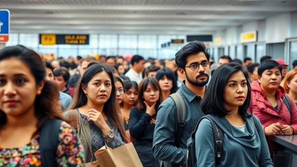 Passengers at Detroit Metro Airport check-in counter before vehicle crash.