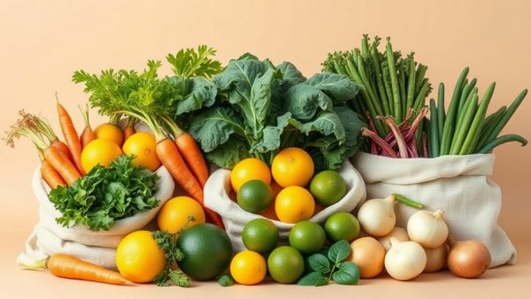 Colorful display of fresh produce highlighting fiber's health benefits.