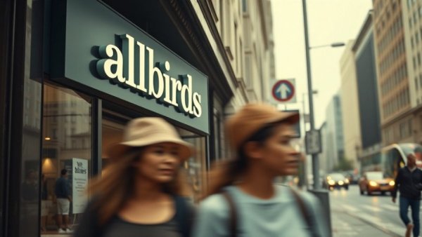 Blurry pedestrians pass Allbirds store amid retail to online transition.