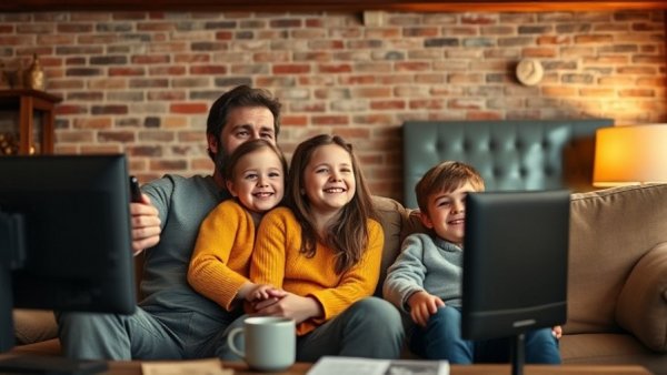 Family enjoying Kids Shows That Celebrate Black History together in living room.