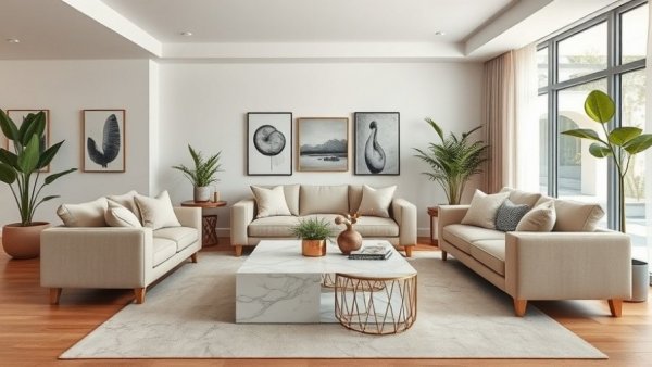 Stylish living room ideal for socializing with elegant decor and natural light.