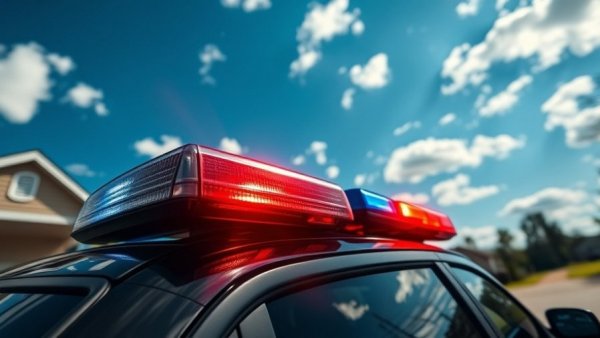 Police vehicle with flashing lights for Macomb County work truck theft ring.