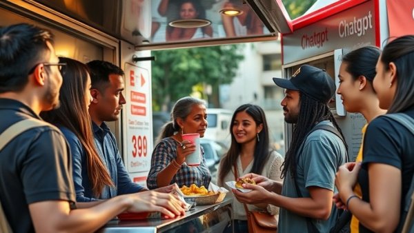 OpenAI Super Bowl strategy showcased with food truck engagement for small businesses.
