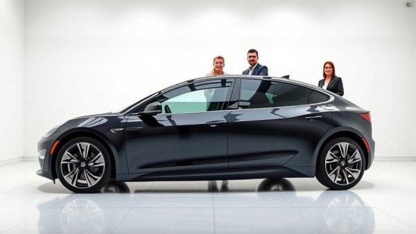 Sleek black car in modern studio, AI-native auto retail platform backdrop.
