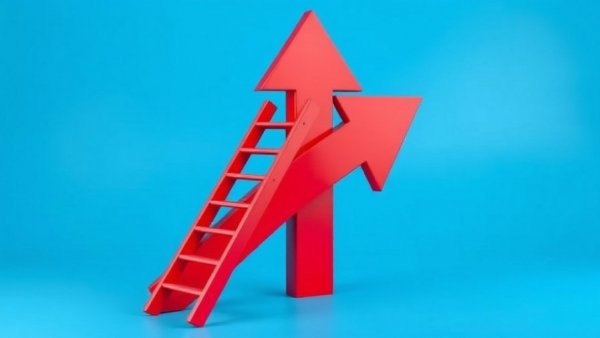Symbolic red arrow with ladder signifies growth strategy.