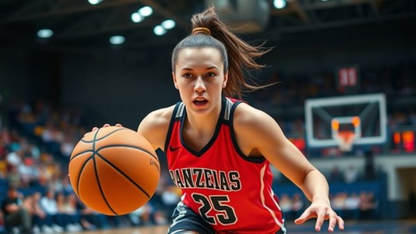 Female basketball player in action achieving milestones on the court