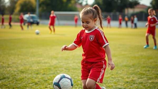 Young girls practicing soccer on field, focus on drills.
