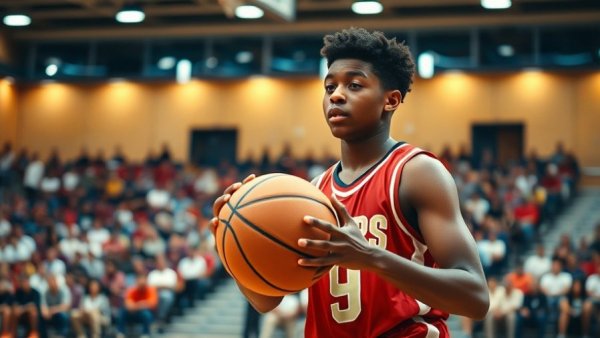 Gladwin boys basketball player focused during game success.