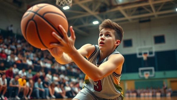 Max Feltner career night, young player lunging for the basketball.