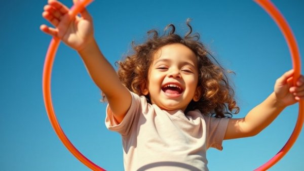 Build Your Kid’s Confidence: Happy child hula hooping under the blue sky.