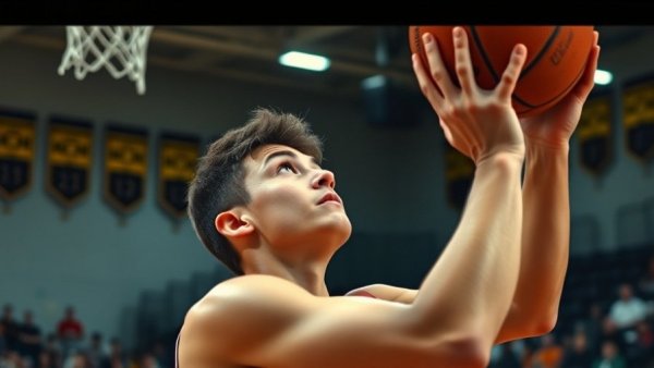 Bay City athlete shooting basketball in high school game.