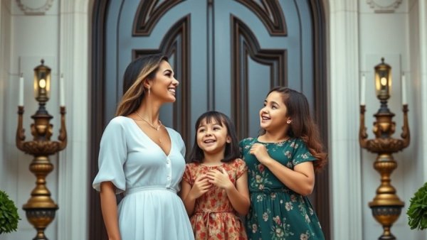 Elegant woman with children for Parents 100 Years celebration.