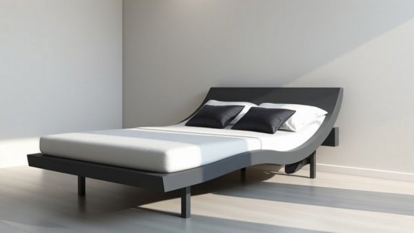 Modern AI-powered smart bed in a minimalist room setting, AI-powered sleep technology market.