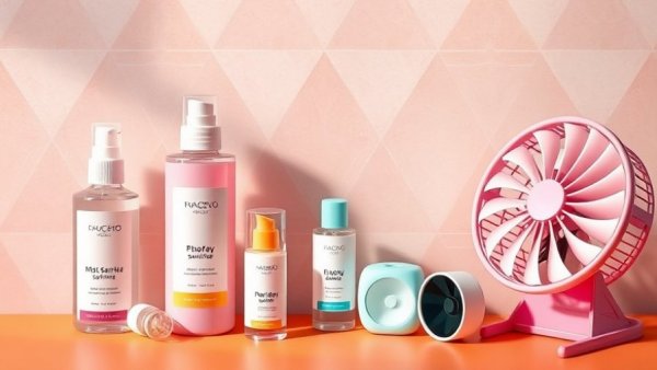 Travel essentials: sanitizers, water bottle, fan for Disney packing.