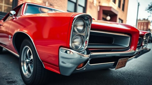 Classic car enthusiasts admire red Pontiac GTO in Michigan.