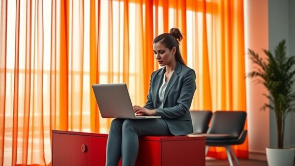 Woman in leadership role working on a laptop in a modern office.