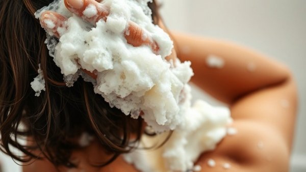 Close-up of hair washing with foamy lather using Herbal Essences Argan Oil Shampoo.
