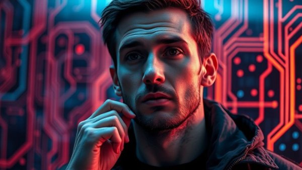 Futuristic CEO with circuit board, AI for CEOs concept.