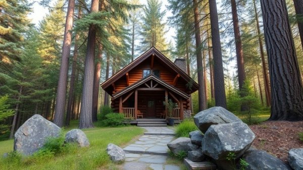Rustic Lake Tahoe cabin renovation in a serene forest setting.