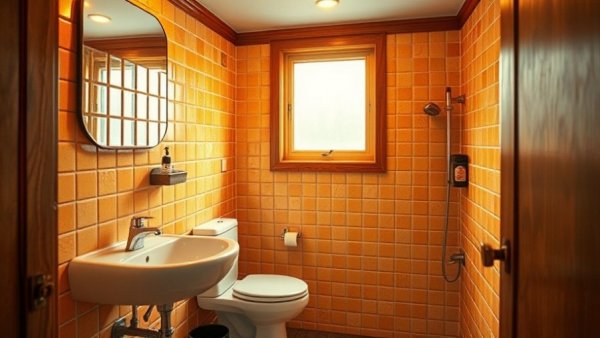 Cozy bathroom design for small spaces with retro tiles.