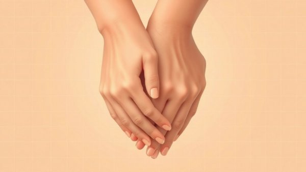 Warm-toned hands forming an abstract shape in a soft illustration